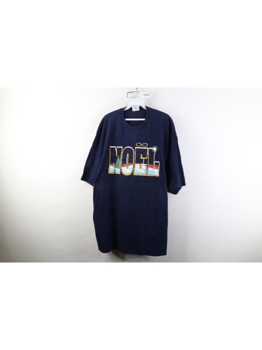Vintage 90s Mens XL Faded Christmas Noel Short Sleeve T-Shirt Navy Blue USA